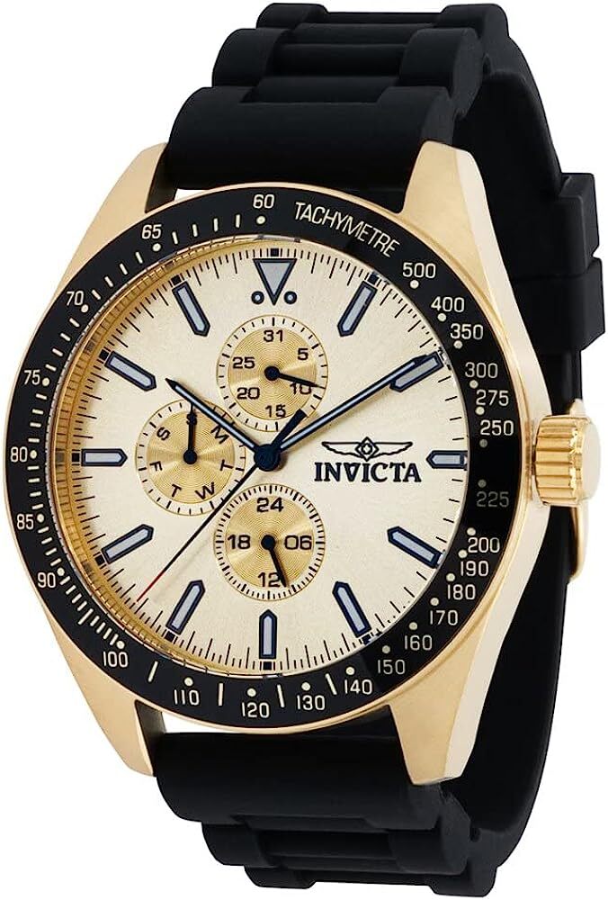 Мужские кварцевые часы Invicta 38405 Aviator с золотым циферблатом и 3 стрелками