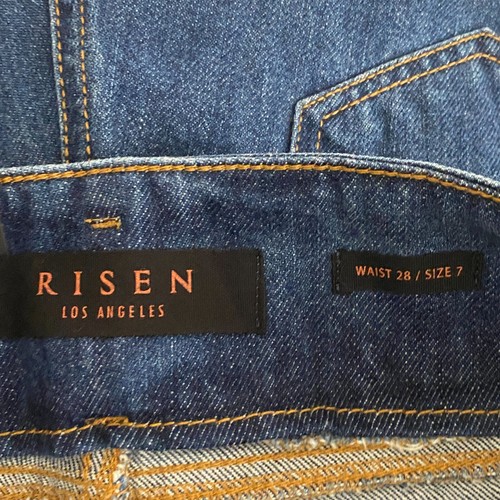 Risen Jeans Wide Leg Crop Pants Womens 28/7 Blue Frayed Hem Button Fly - Picture 6 of 11