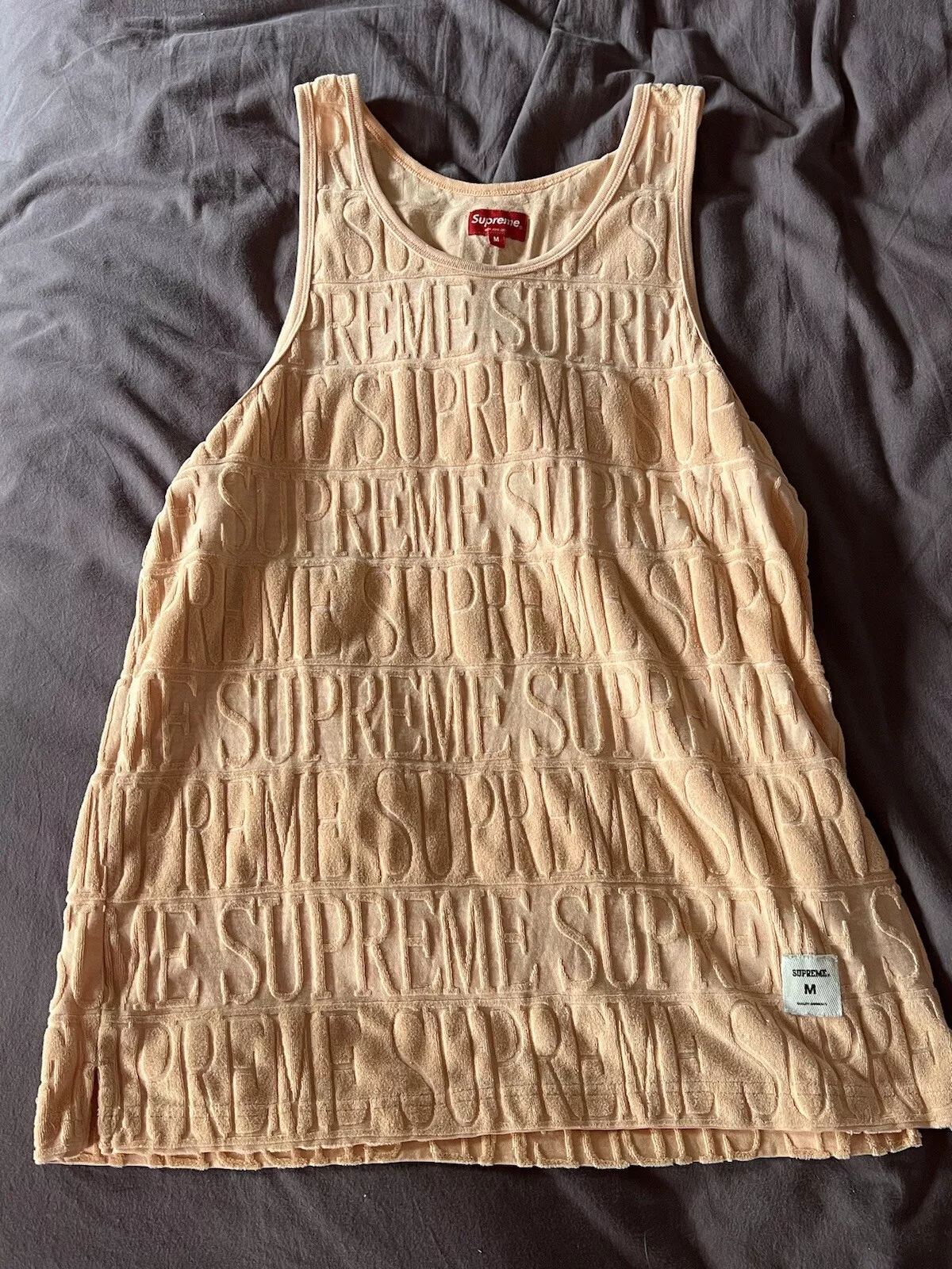 Débardeur éponge logo rayé suprême SS17 pêche taille M