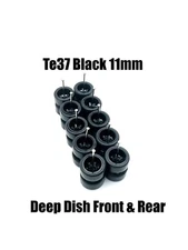 5x Set Black Deep Dish Te37 11mm Real Rider Wheel w/ Rubber Tires Sets for 1/64