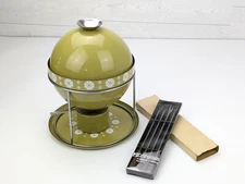 VTG Mid Century Modern Catherine Holm AVOCADO GREEN Enamel Fondue Pot COMPLETE