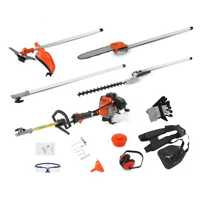 H-YEEU 52CC 5 in 1 Gas Pole Saw Brush Cutter Gas Hedge Trimmer for Tree Weed Multi Tool