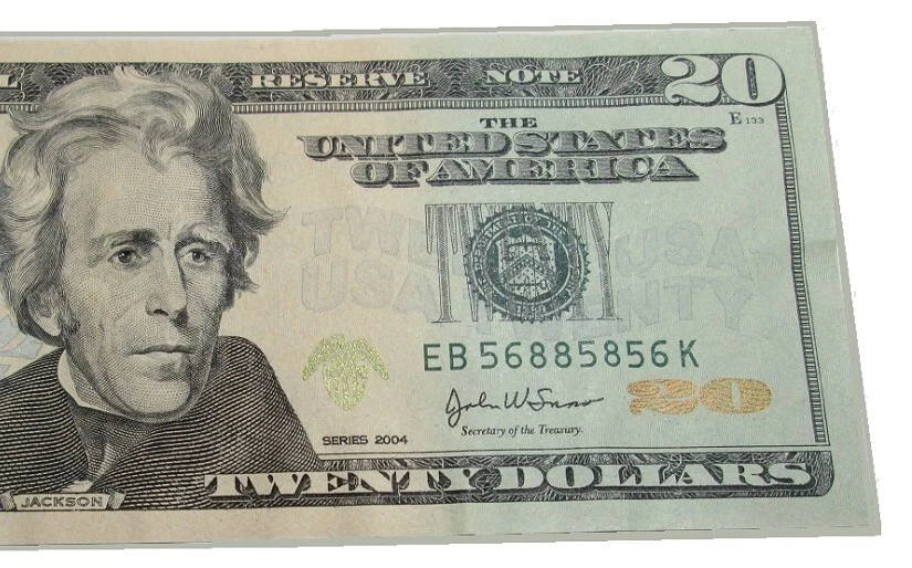 US Twenty Dollar bill Series 2004_EB 56885856 K-Fancy serial Trinary & Bookend - Image 2 of 4