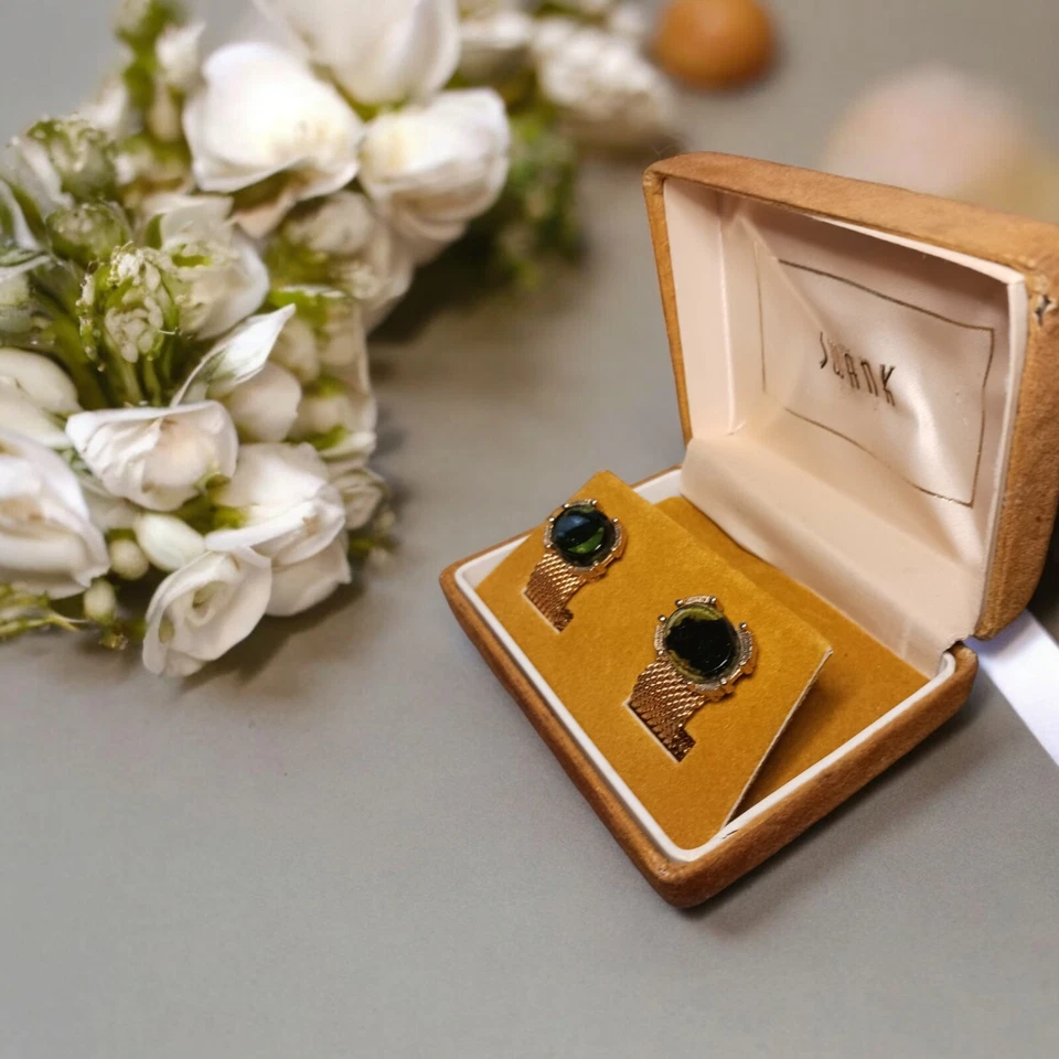 Gemelos Swank Vintage Vidrio Verde Esmeralda Tono Dorado Foto 2 de 4