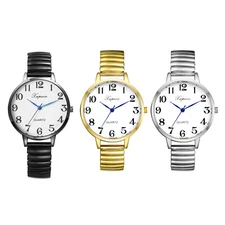 Womens Elderly Easy Read Large Face Watch Elastic Steel Band Analog Quartz Watch