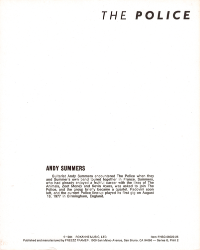 4425 Andy Summers THE POLICE Authentic Vintage 1980s 8x10 Photograph Picture - Picture 2 of 2