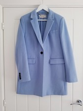 Hobbs Tia Single Button Coat Pale Blue Jacket Smart Wool Blazer Size Uk 12