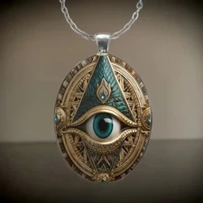 Mason Gothic Oval Jewelry Vintage Silvery Elegant Evil Eye Pendant Necklace