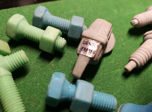 VINTAGE NOVELTY ERASER RUBBER 1980's WRENCH NUTS BOLTS GRINDER SPARK PLUGS RARE - Picture 2 of 2