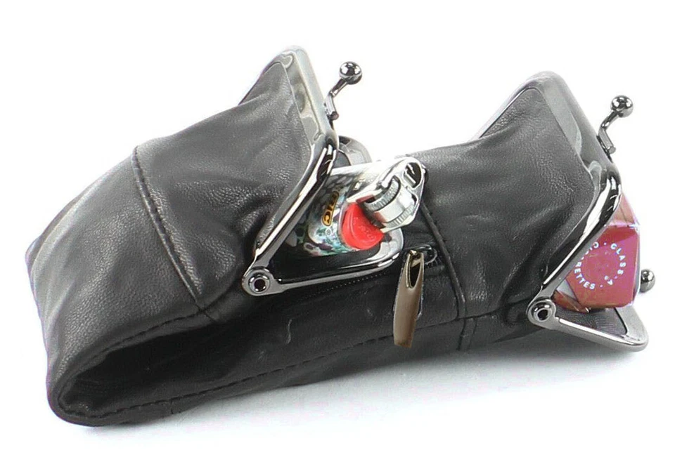 Genuine Leather Cigarette Double Clasp Zip Coin Carrying Case Many Colors - Image 3 of 4