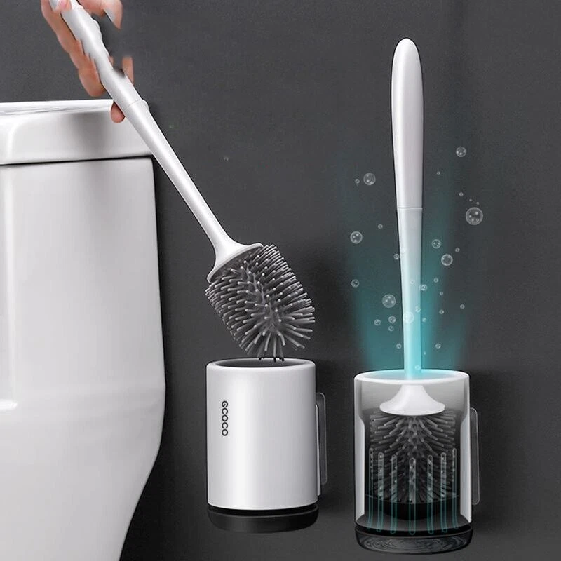 Toilet Silicone Brush Holder Wall-mounted Cleaning Brush Set