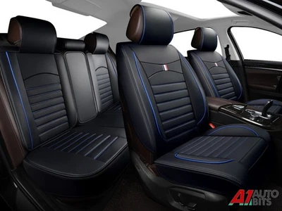 FLEXZON Blue Black Leatherette Full Set Car Seat Covers For BMW 1 3 5 Series X1 X3 X5
