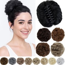 Real THICK Messy Curly Hair Bun AS Human Claw Clip Ponytail Scrunchie Extensions