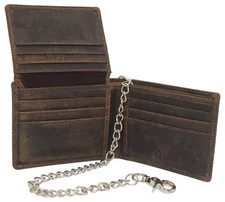 Chain Wallets for Men RFID Blocking Vintage Leather Bifold Wallet Sturdy Chain