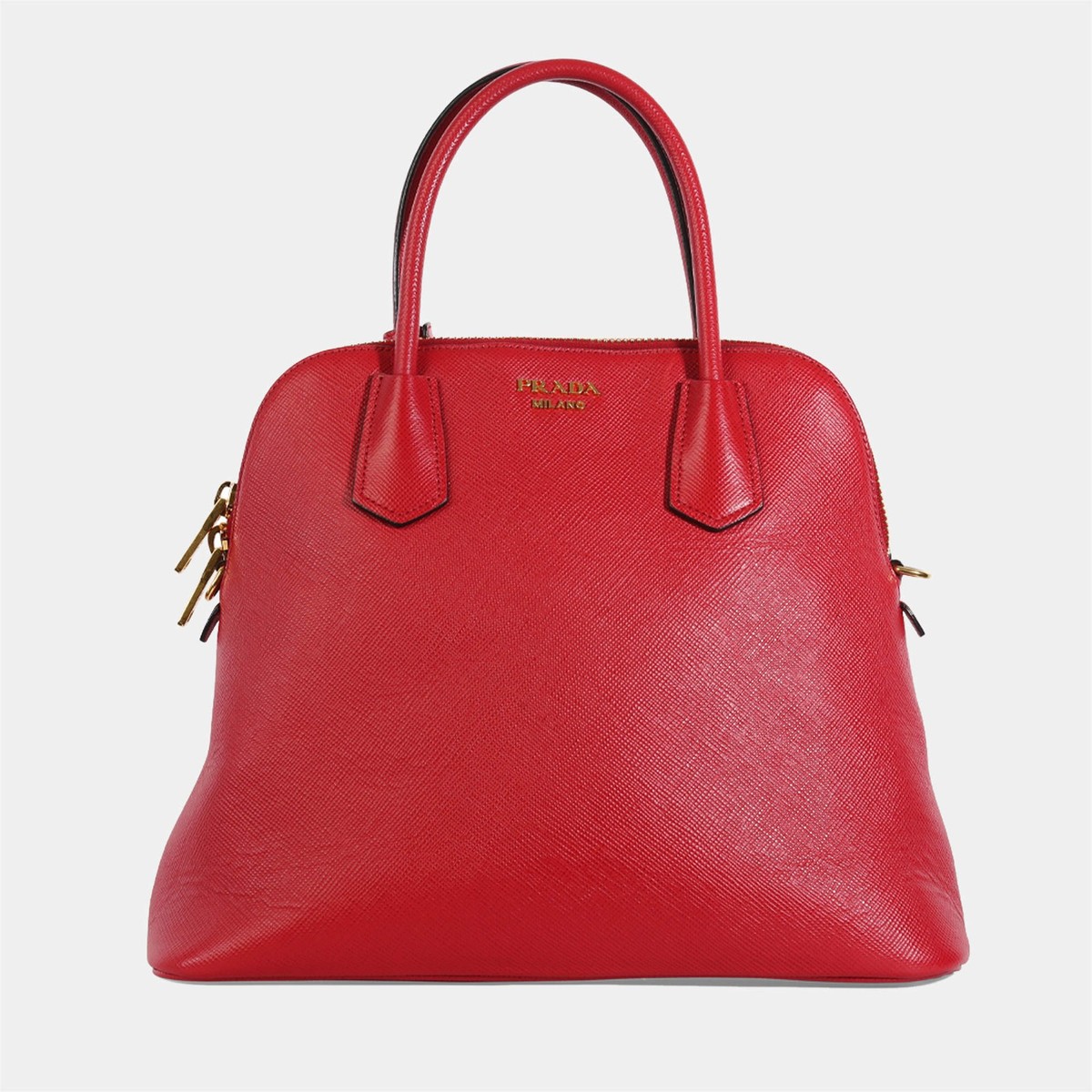 Prada Red Saffiano Leather Medium Dome Satchel Bag | eBay