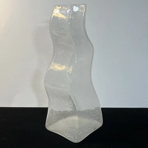 Handblown Vintage Murano Artisan Glass White Swirl Art Vase, unique and marked.