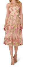 Adrianna Papell Pink Taupe Floral Embroidered Fit Flare Dress Size 2 229