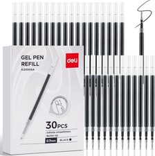 deli Gel Pen Refills, 30 Pcs Retractable Pen Refills Black Ink, Medium Point 0.7