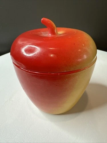 Vintage Hazel Atlas Apple Milk Glass Lidded Kitchen Jelly Jam Jar