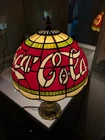 Vintage Coca Cola Table Lamp Plastic Tiffany Style Shade Red Coke Light Works