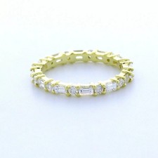 Vintage Eternity Wedding Ring 14K Gold 1.70 Carat Baguette Natural Diamond F VS1