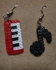 Keyboard and Music Note Perler Bead Mismatched Earrings