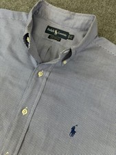 Vintage 90s Ralph Lauren Yarmouth Oxford 17 32/35 Blue Logo Preppy 100 Cotton