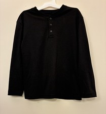 Gap Kids Boys Solid Black Sheer 100 Polyester Henley Long Sleeve PJ Top Black 8
