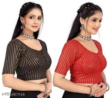 2 Readymade Strechable Cotton Blouse For Women Indian Saree Choli Crop Top Gift