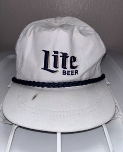 Lite White Snapback Hat Cap w/ Braided Rope Trim, Breweriana Theme