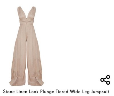PrettyLittleThing Beige Plunge Tiered Jumpsuit size 12-L