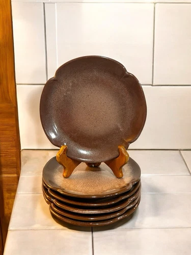 Vtg Set Of 6 Frankoma Plainsman Brown 6 1/2" Round Flat Bread & Butter 5E Plates