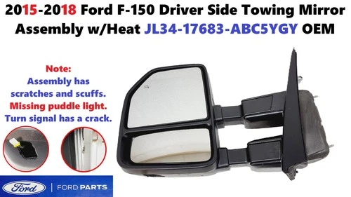 2015-2018 Ford F150 Driver Side Towing Mirror Assembly w/Heat JL34-17683-ABC5YGY