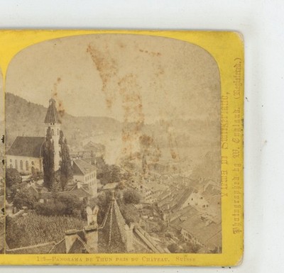 Panorama de Thun Pris du Chateau Switzerland W. England Stereoview c1870