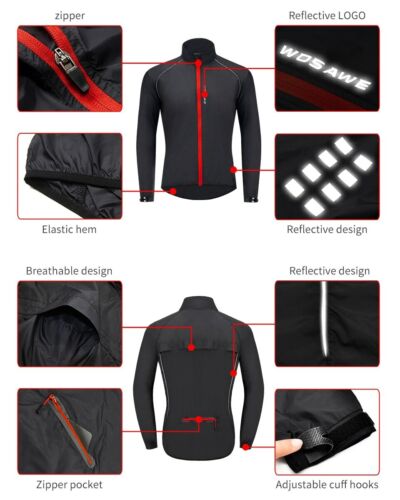 Reflective Cycling Jacket Windproof MTB Bicycle Wind Coat Running Windbreaker - Picture 5 of 14