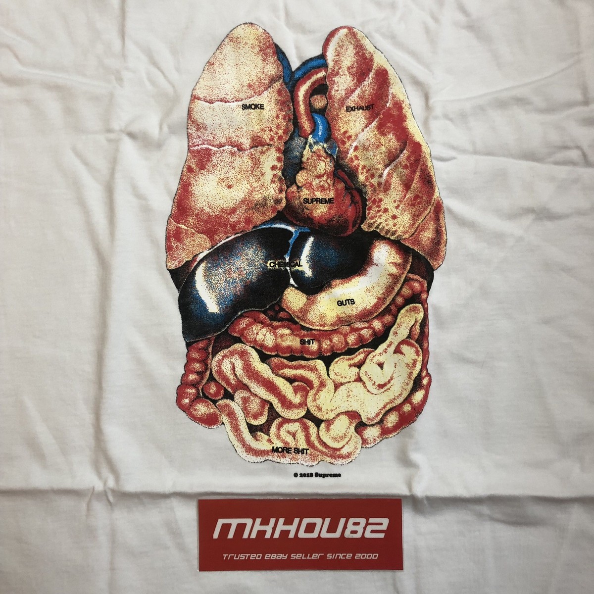 New Supreme Guts Tee T-Shirt Top White Fall Winter 2018 FW18 New Supreme Guts Tee T-Shirt Top White Fall Winter 2018 FW18