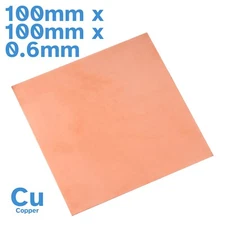 99.9% Pure Copper Plate 100mm x 100mm x 0.6mm Thick Cu Metal Sheet Flat Stock