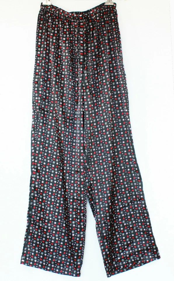 💖 MAIDENFORM Pajama Pants PJs Bottoms Loungers Silky Satin Black Multicolor L - Image 2 of 4