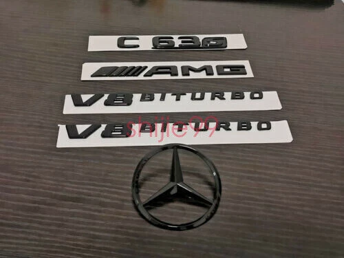 Negro Brillante C63S AMG V8 BITURBO PAQUETE Estrella Baúl Emblema Insignia Adhesivo C63 W205 Foto 2 de 4