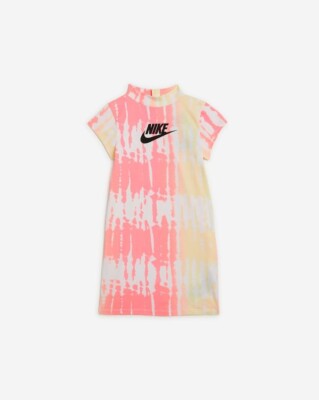 Nike Girls Printed Club Tee Dress In Sunset Pulse Size 4