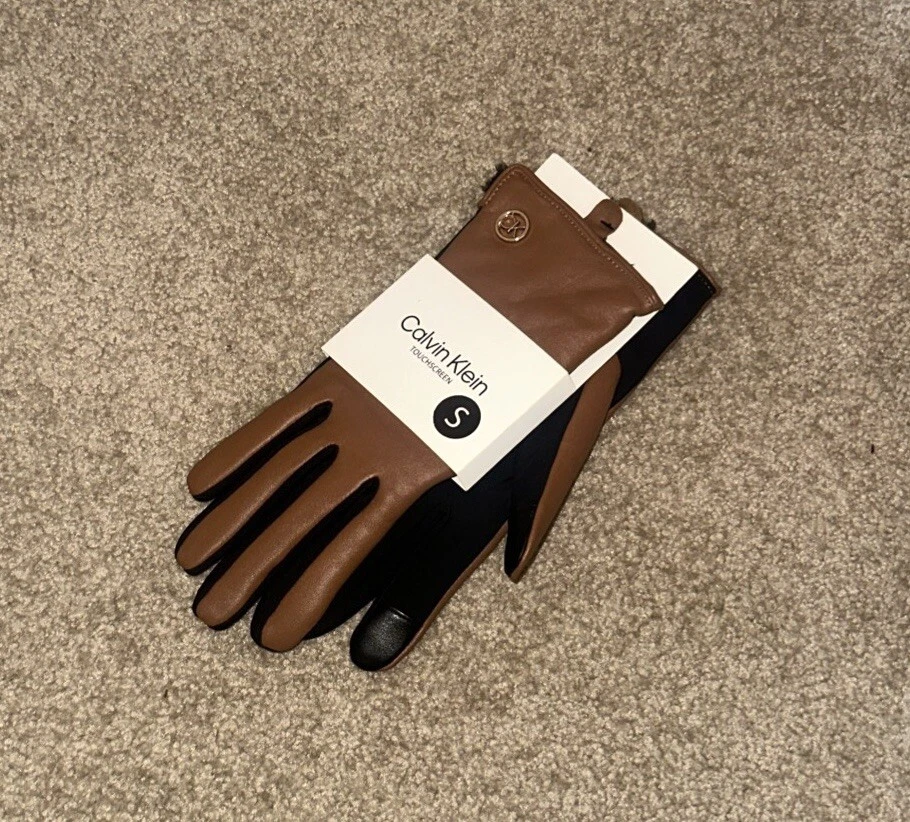 CALVIN KLEIN NATURAL LEATHER TAN TOUCH SCREEN GLOVES WOMEN'S SMALL NWT MSP $68