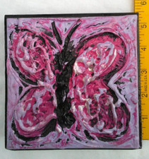 Pink Butterfly Chunky Textured Wood Block Wall Art 5" x 5" DelMarq