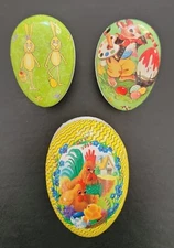 Lot of 3 German Paper Mache Nesting Eggs with Bunnies, Chickens Easter Chocolate