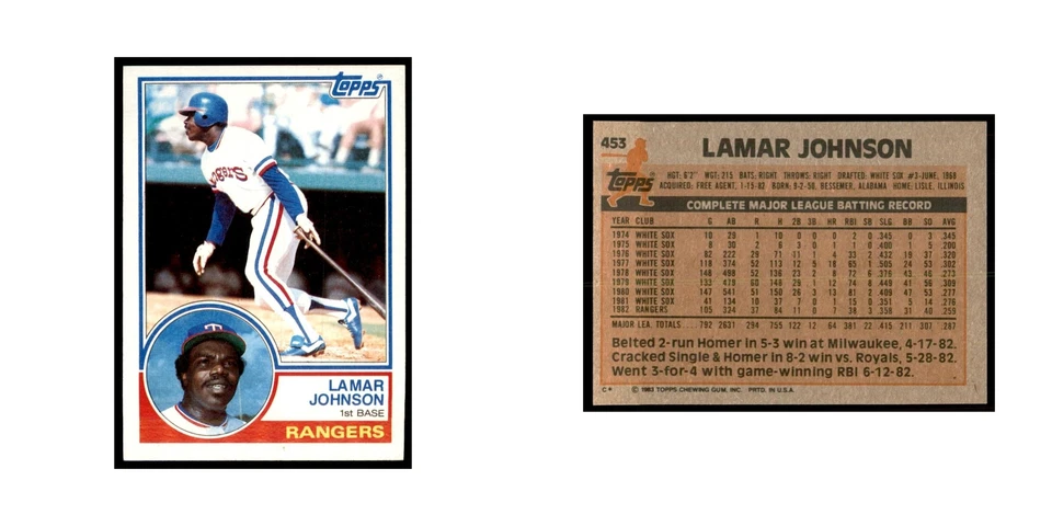 1983 Topps Lamar Johnson Baseball Cards #453 - Image 3 of 3