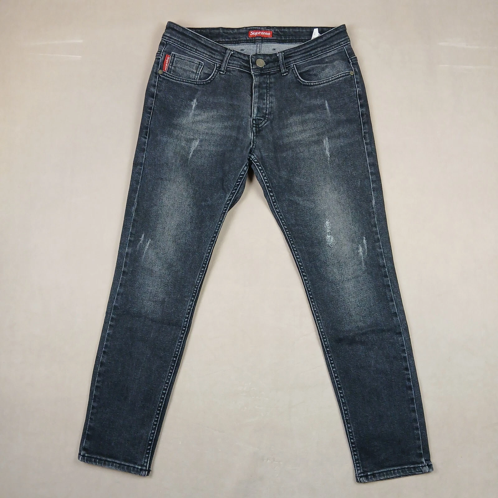 Jean homme Supreme 32 Actual 30x27 vieilli skinny bas bouton mouche noir Italie
