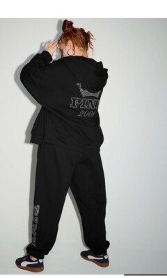 Sweat à capuche rose Victorias Secret logo zippé intégral