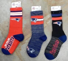 3 Pack NFL New England Patriots Socks Gift Dress Medium Script Deuce Reverse 1st