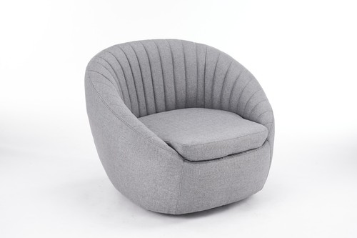 Durable Grey Linen Tub Swivel Dining Chair with Padded Seat for Bedroom, Office - Picture 7 of 16