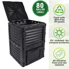 Black Garden Compost Bin 80 Gallon Outdoor Composter Bin from BPA Free Material