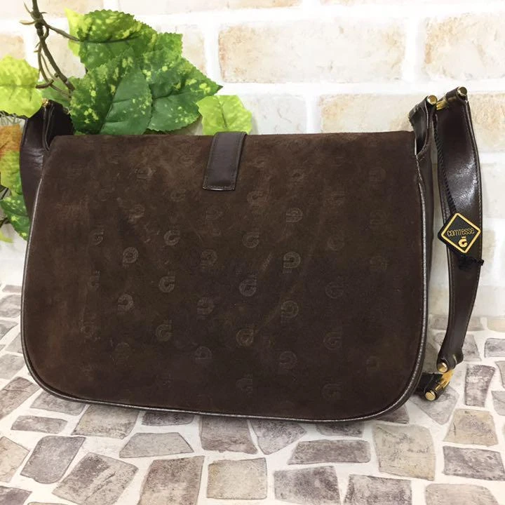 Bolso de Hombro Comtesse Gamuza Cuero Auténtico Marrón Mediano Mujer Francia Foto 2 de 4